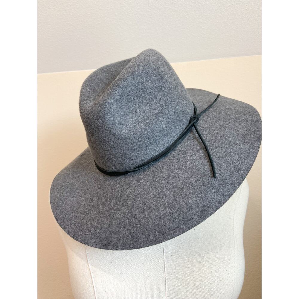 Phenix Women's Gray 100% Wool Hat Leather Trim Fall Winter Neutral Adjustable - Picture 2 of 4